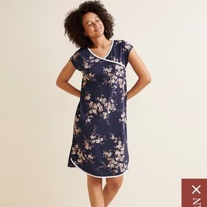 Asian Wrap Cotton Gown Midnight Blossoms XL(16-18) Cherry Night Sleep Shirt